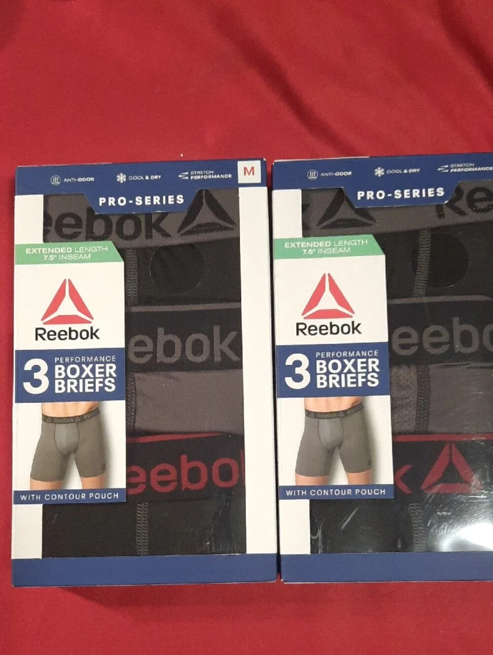 2 Reebok Men’s 3-Pack Pro-Series Boxer Briefs in Black, Grey, Red Logo 6 Pair